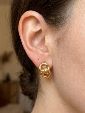 VTG Christian Dior Gold-Plated Knot Clip-On Earrings – Signed Germany c. 1980s